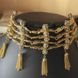Dramatic VINTAGE 4 Chain and Crystal Ball Choker Necklace